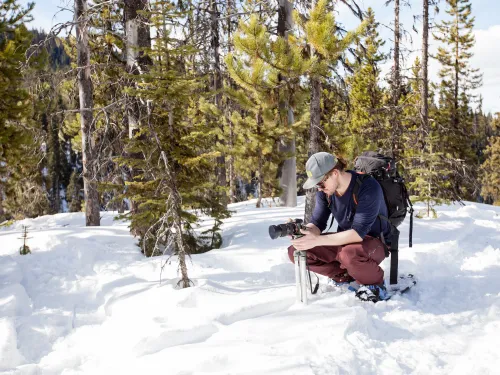 BTS Jake Daly camera man Wells BC snowshoeing